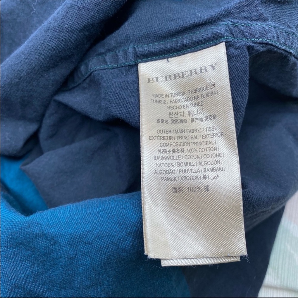 Burberry Brit Plaid Checkered Pattern Button Up Down Dress Shirt Small Blue Gree - Picture 4 of 7